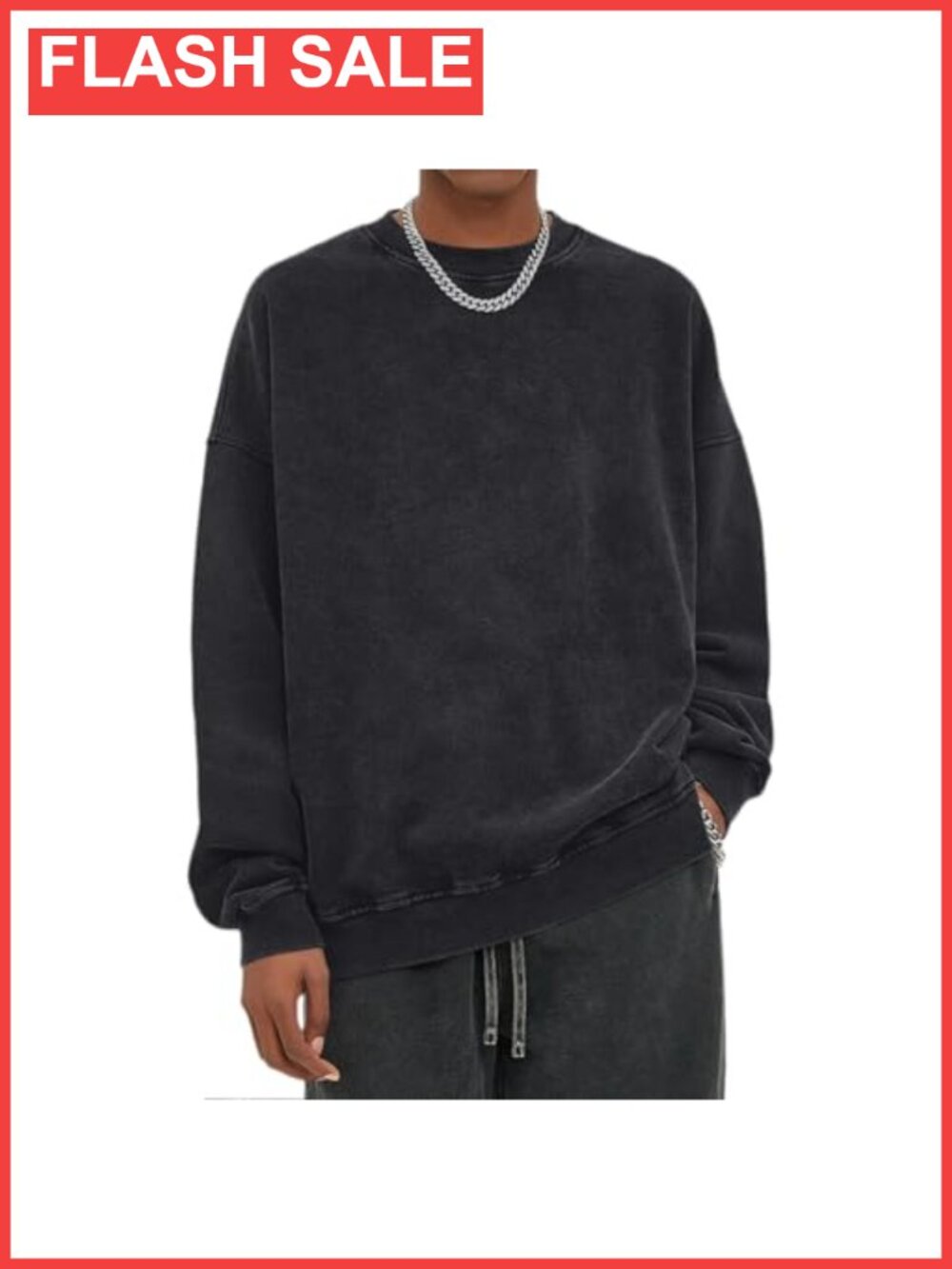 Oversized Acid Wash Crewneck Sweatshirt Cotton Blend Distressed Pullover